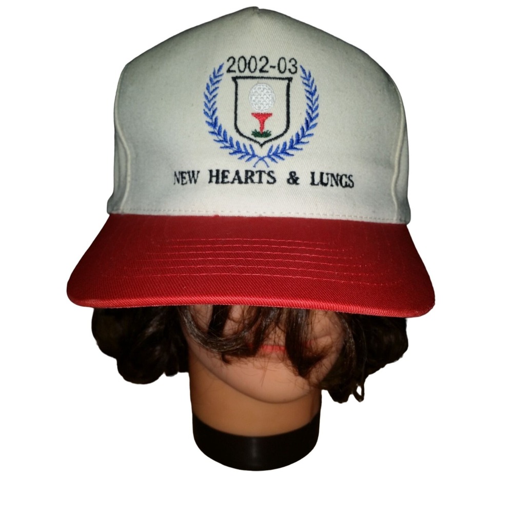 Vintage 2002 New Hearts Lungs Golf Snapback Hat Mens White Red Baseball‎ Cap OS
